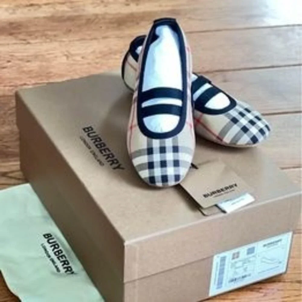 Burberry Mini Grace Logo Detail Check Ballerina Flat